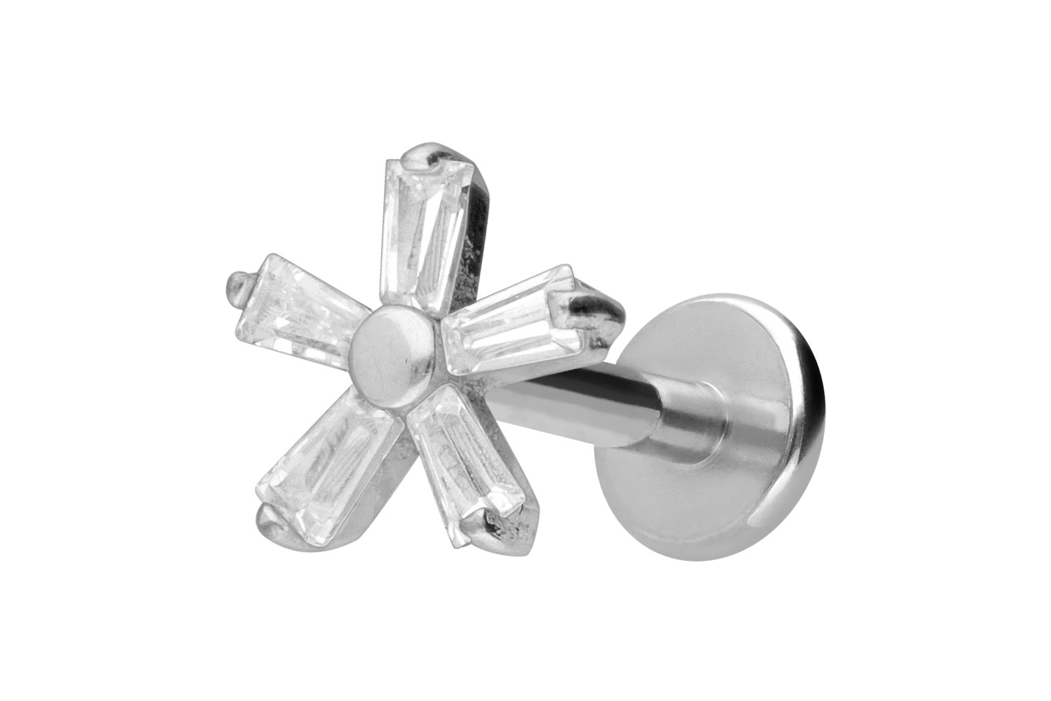Titan Labret Piercing mit Innengewinde KRISTALLBLUME